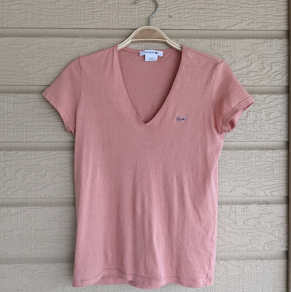Pink Lacoste V-Neck T-shirt